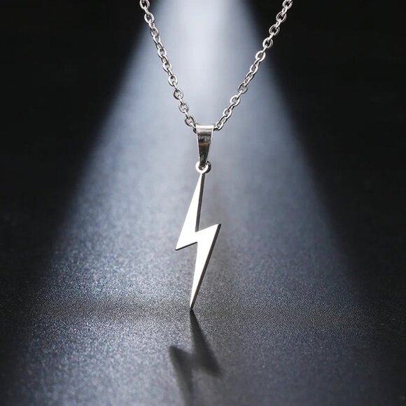 Silver Rope Chain Necklace with Lightning Bolt Pendant –Trendy Statement Jewelry - Picture 3 of 7